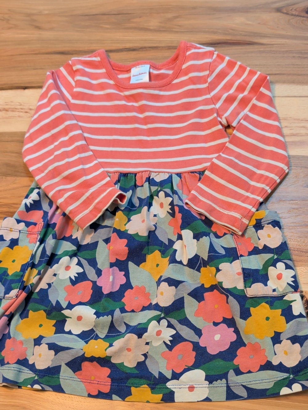 Hanna Andersson Coral Stripe Top with Navy Floral Skirt Dress